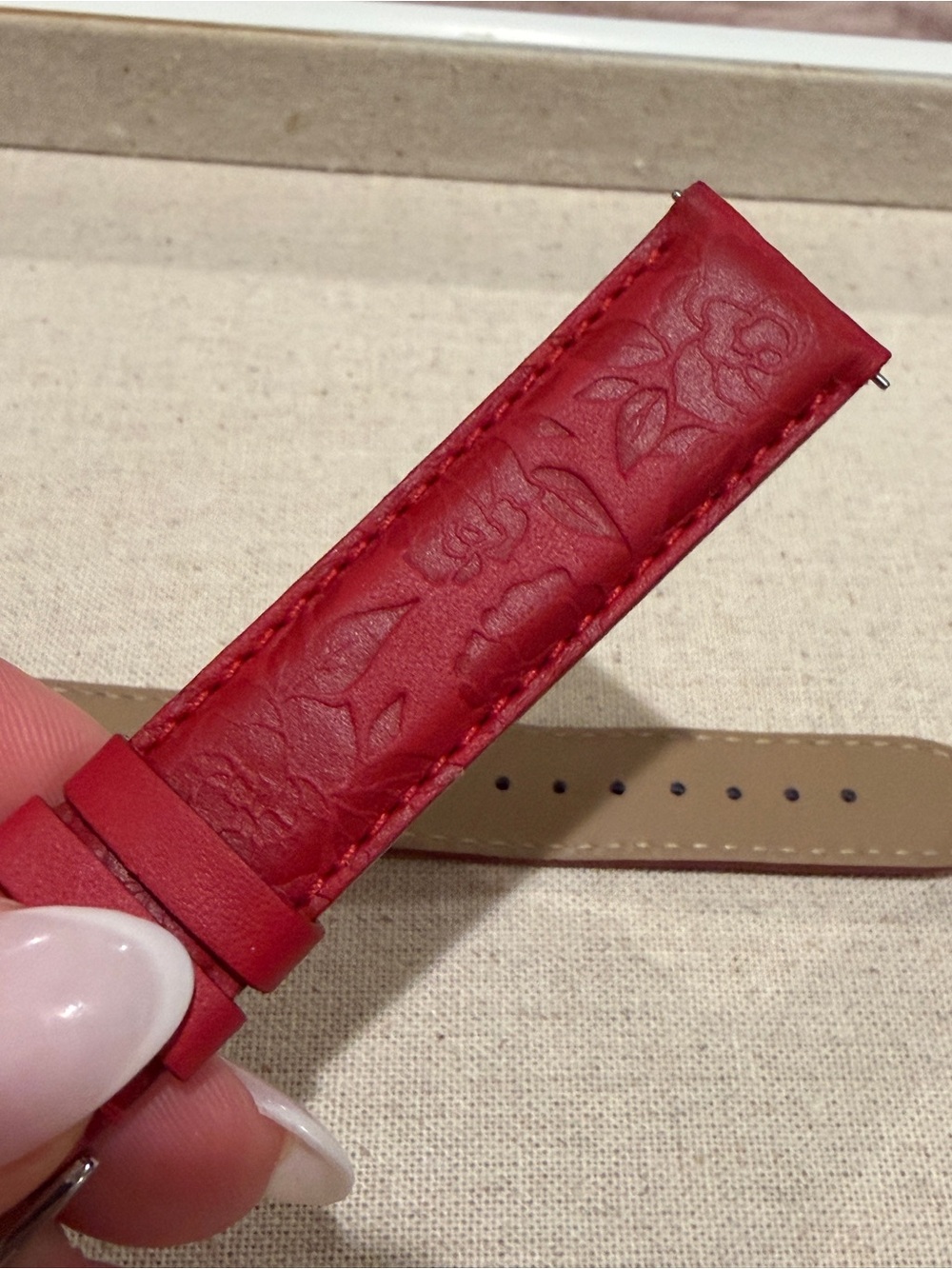 Red Embossed Leather Michele Watch Strap - 18mm